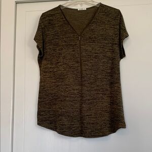 SMX Women's Brown V-Neck Zipper down top.  Dry cleaning recommended.